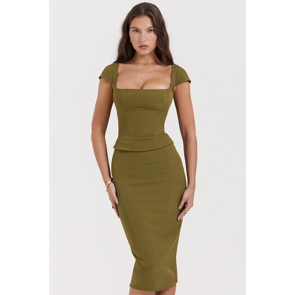 House of CB Layana Olive Corset Midi Dress